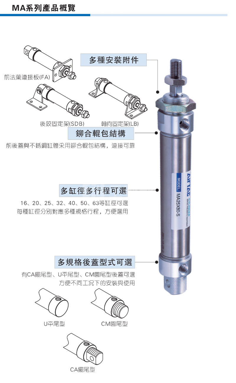 MA16X25SCA圓筒氣缸采購(gòu)指南 亞德客氣缸性能解析